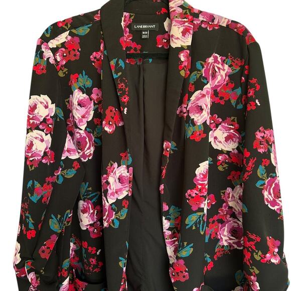 Lane Bryant Women's Plus Size Floral Blazer Size 18/20 Ruched Sleeves - Picture 3 of 7